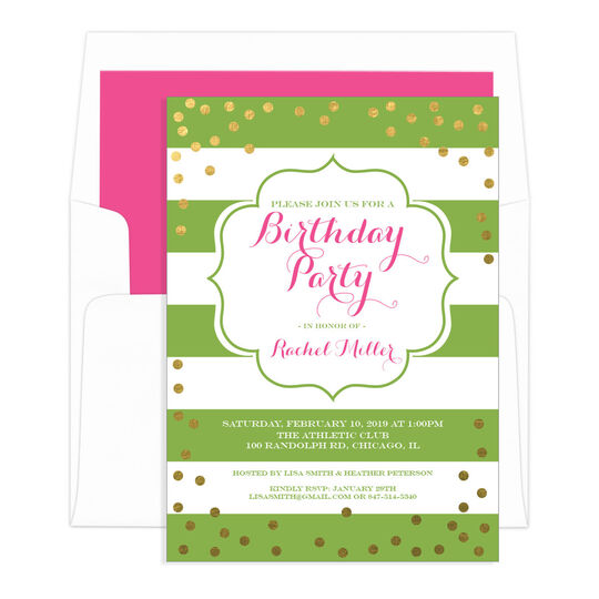 Green with Gold Confetti Birthday Invitations